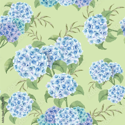 Beautiful blue hydrangea flowers on green branches isolated on transparent background