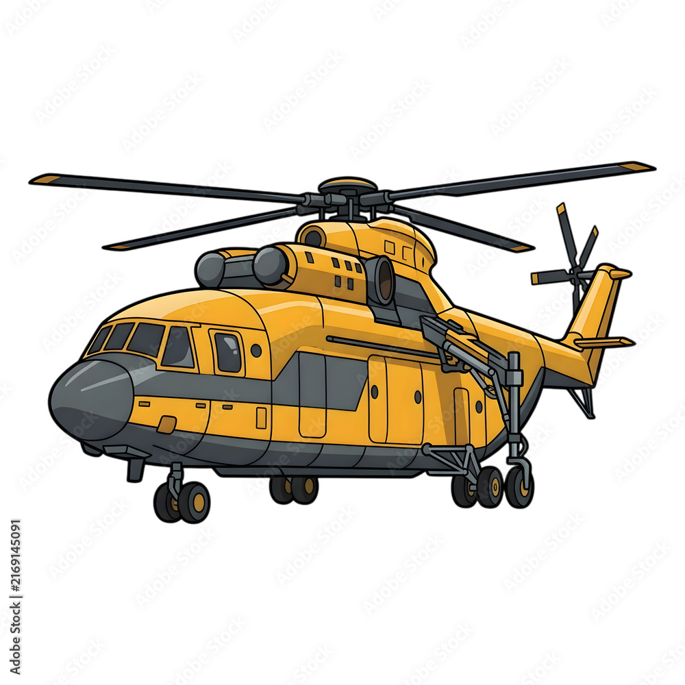 Fototapeta premium Yellow transport helicopter vector illustration isolated on white background