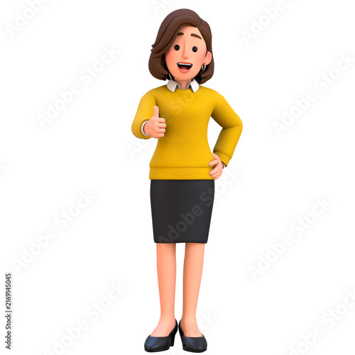 3D Office Woman Employee Character Giving Thumbs Up