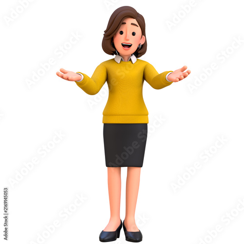 Принти на полотні 3D Office Woman Employee Character Presentation Gesture