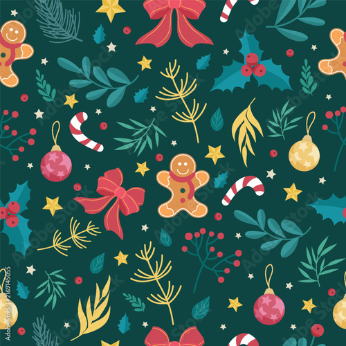 Colorful Christmas holiday gingerbread pattern isolated on transparent background