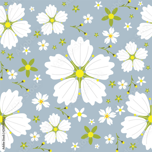 White flowers with green leaves pattern design isolated on transparent background