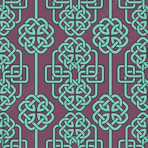 Intricate Celtic knot pattern design in turquoise isolated on transparent background