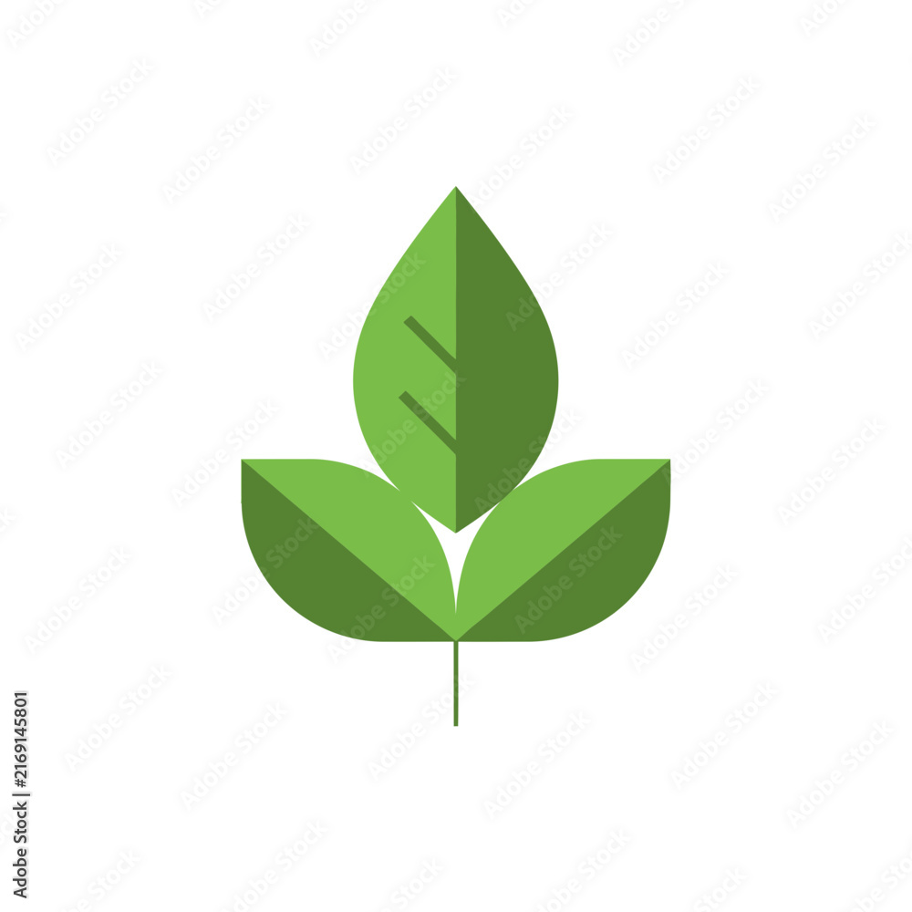 Fototapeta premium Minimalist geometric green leaves illustration representing nature and growth