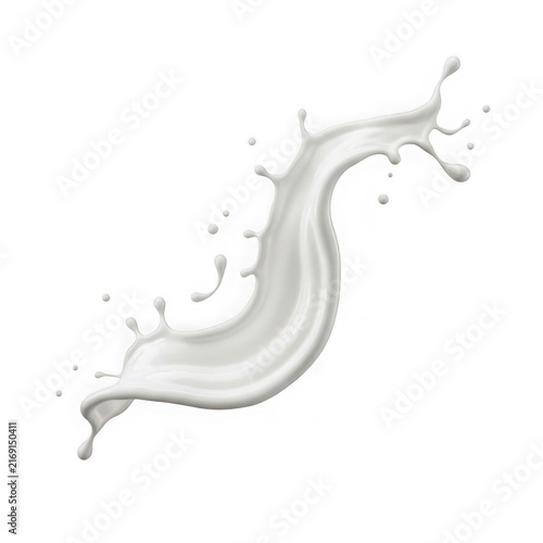 Dynamic white milk splash isolated on white background for food and beverage advertising.