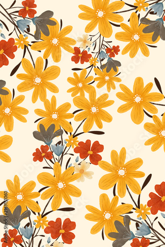 Autumn floral pattern, seamless pattern, allure pattern, wallpaper design for fashion, textile, background.