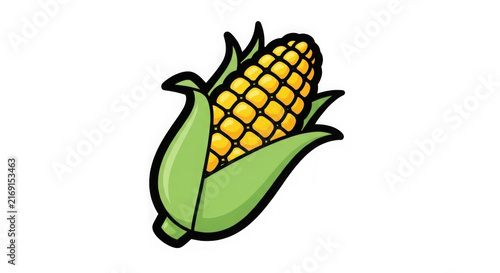 Fresh yellow corn cob with green husks isolated vector illustration icon