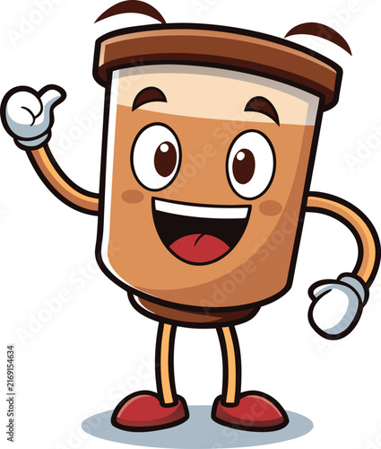 cartoon coffee cup character smiling
