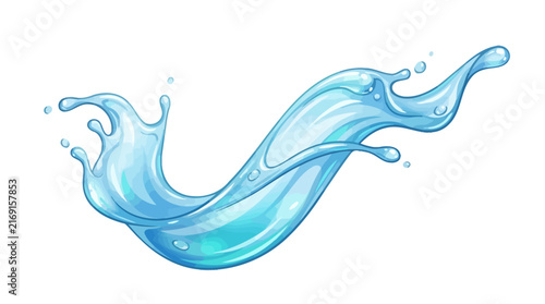 Dynamic Blue Water Splash and Flowing Liquid Wave Illustration Isolated on White Background
