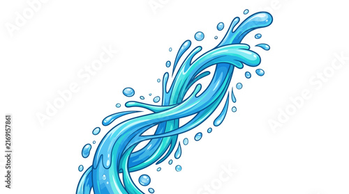 Dynamic blue water splash illustration capturing fluid motion and refreshing energy, ideal for vibrant design elements needing a sense of cleanliness and active liquid effects