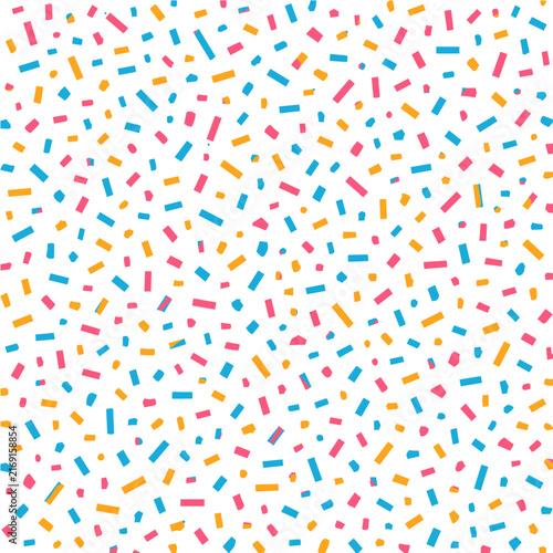Colorful Confetti Sprinkles Seamless Pattern on White Background.