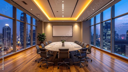 Modern Executive Boardroom with Night City View