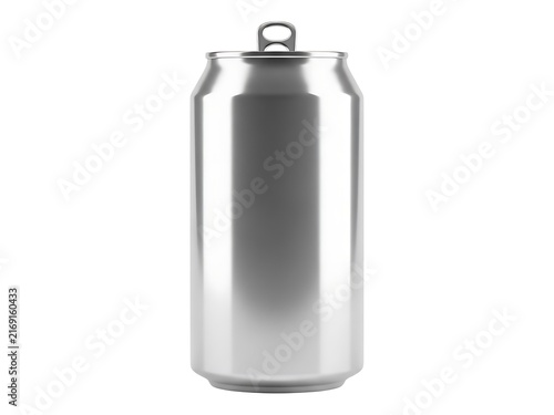 A single blank metallic soda can isolated on a clean white background