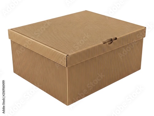 A simple rectangular cardboard box with a lid isolated on a white background