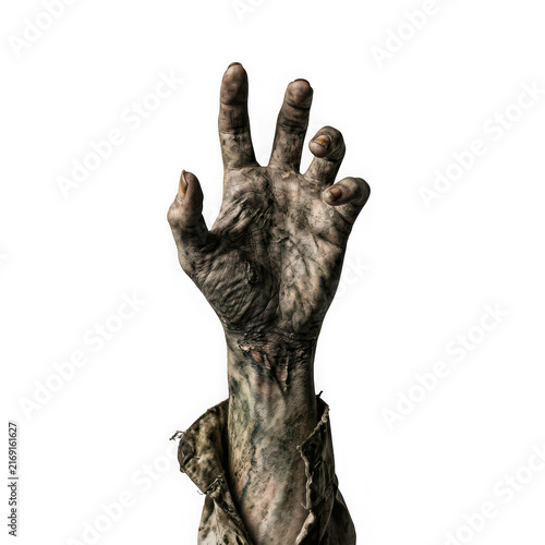 Fototapeta kuchenna Creepy zombie hand reaching out isolated on transparent background
