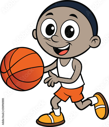 cartoon child playing basketball
