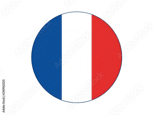 Round circle button icon with the national flag of france in blue white and red isolated on transparent background