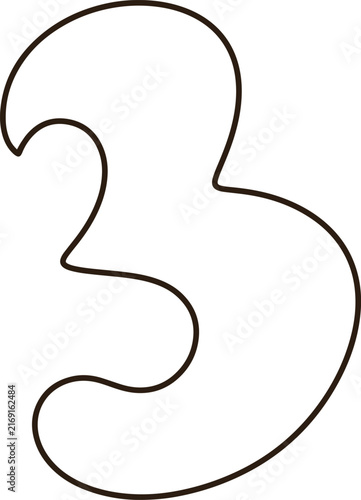 Cute number three bold hand drawn digital illustration minimalist white cartoon font for decoration
