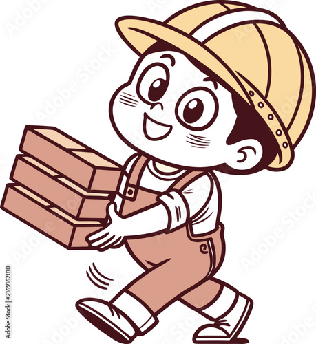 cartoon construction worker carrying bricks
