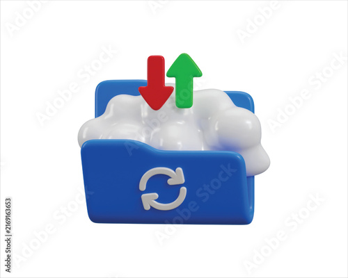White Cloud with file icon 3D render for Cloud Storage, Cloud Computing, Data Backup, File Sharing, Online Storage, Data Security and Digital Technology