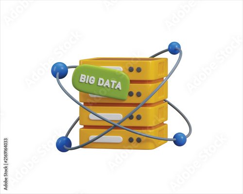 3D Big Data Icon Render for Data Analytics, Cloud Computing, Artificial Intelligence, Database, Machine Learning and Digital Technology