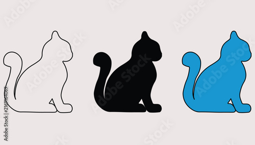 Minimalist sitting cat icon silhouette vector set