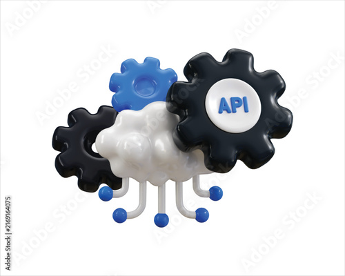 3D API Connection Icon Render for Software Integration, Data Exchange, Cloud Computing, Web Development and Digital Technology