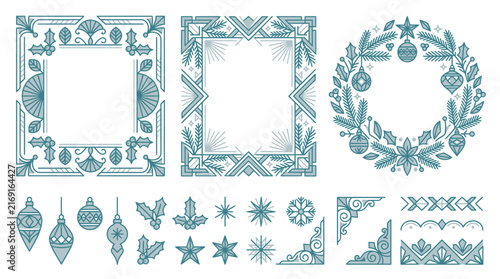 Christmas Ornaments, Wreath, Frames, Snowflakes Isolated Transparent