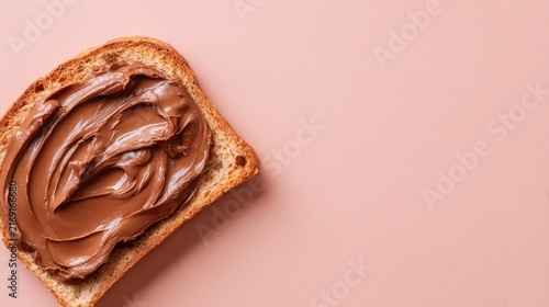 chocolate spread on toast, pastel brown background