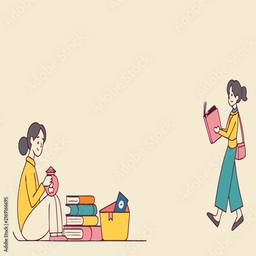 International Day of Charity Horizontal Banner with Book Donation and Volunteer