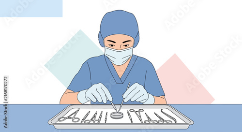 Surgeon with Instruments, Sterile Tray, Medical Procedure, Healthcare, Surgical Tools