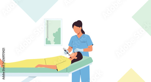 Dentist Examining Patient's Mouth with Dental Tools on Transparent Background