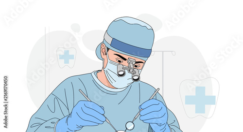 Dentist Performing Dental Procedure with Tools on Transparent Background