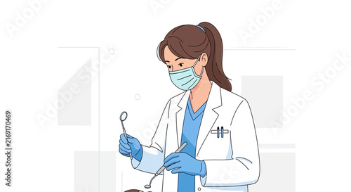 Dentist with Mask and Tools, Isolated on Transparent Background