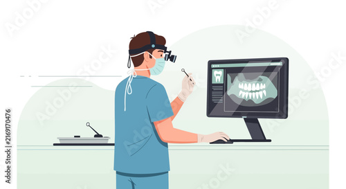 Dentist with X-ray screen, isolated on transparent background