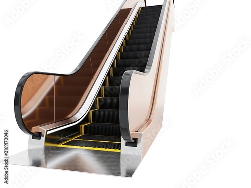 Modern metal escalator unit isolated against a clean white background studio