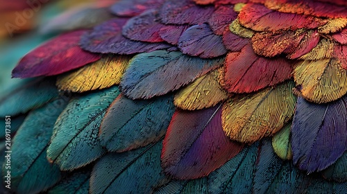 Detailed macro shot of rainbow lorikeet feathers for colorful dynamic background templates.