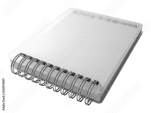 A clean white spiral bound notebook isolated on a plain white background