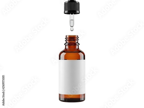 Amber glass dropper bottle with blank label for cosmetic product branding