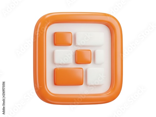 A minimalist orange square app icon featuring three stylized internal blocks