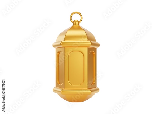 A shiny golden ramadan lantern isolated on a plain white background