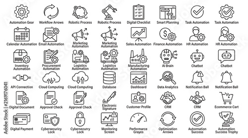 Comprehensive set of icons illustrating business concepts, including finance, security, and customer interaction.