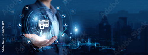 Quadro su tela Full Stack Developer Hand Hold Software Development and Software Engineering global networking data