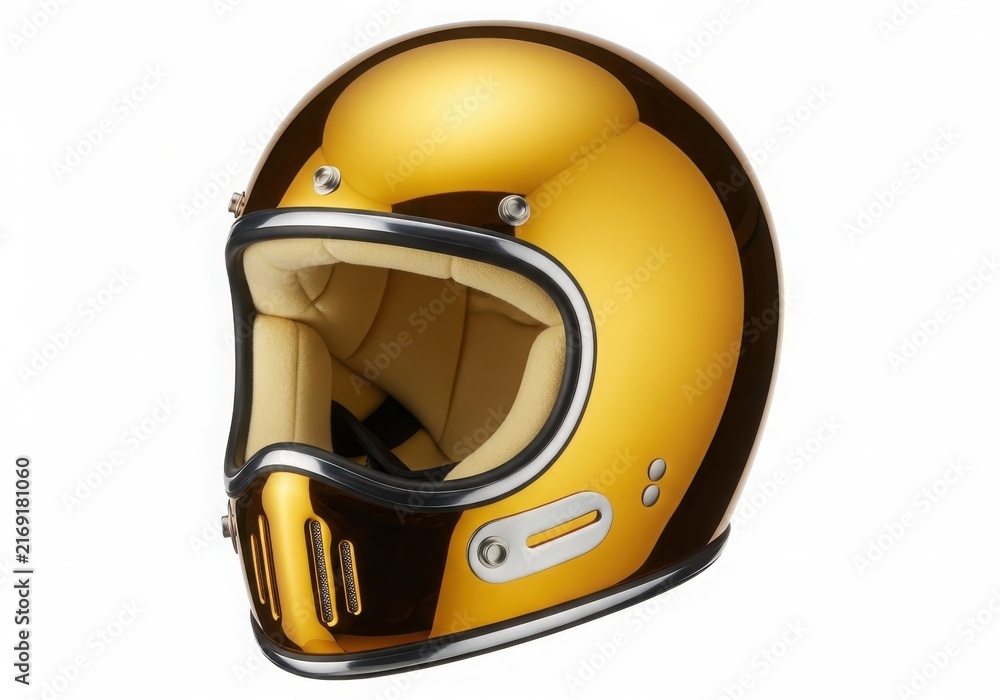 Fototapeta premium Gold and black vintage motorcycle helmet isolated on white background