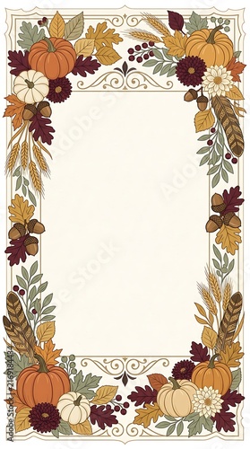 Victorian Thanksgiving Feast Invitation Frame with Autumn Harvest Illustration