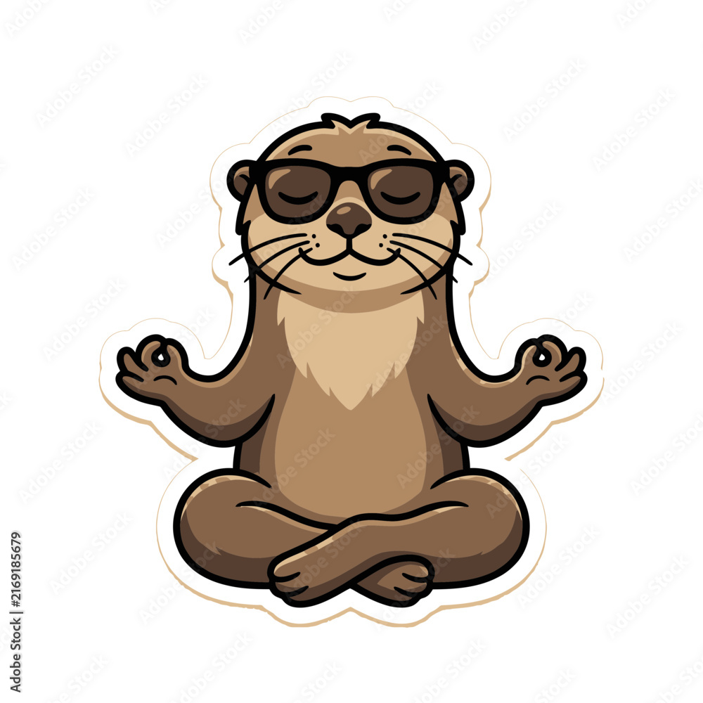 Obraz premium Cool Otter Wearing Sunglasses Meditating Pose.