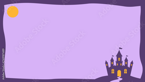 ハロウィンのお城と満月の紫背景イラスト