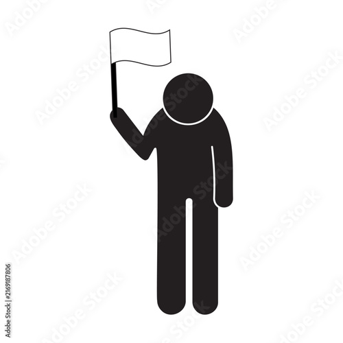 Flat vector icon of a person surrendering and waving a white flag