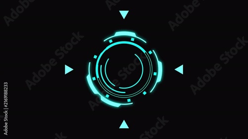 Futuristic hud circular target element animation on black background. Ideal for sci-fi user interfaces, gaming overlays, targeting systems, tech presentations, and digital data visualizations.