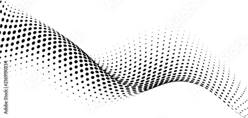 Abstract black halftone dot wave vector background, gradient dynamic circle pattern texture design graphic element